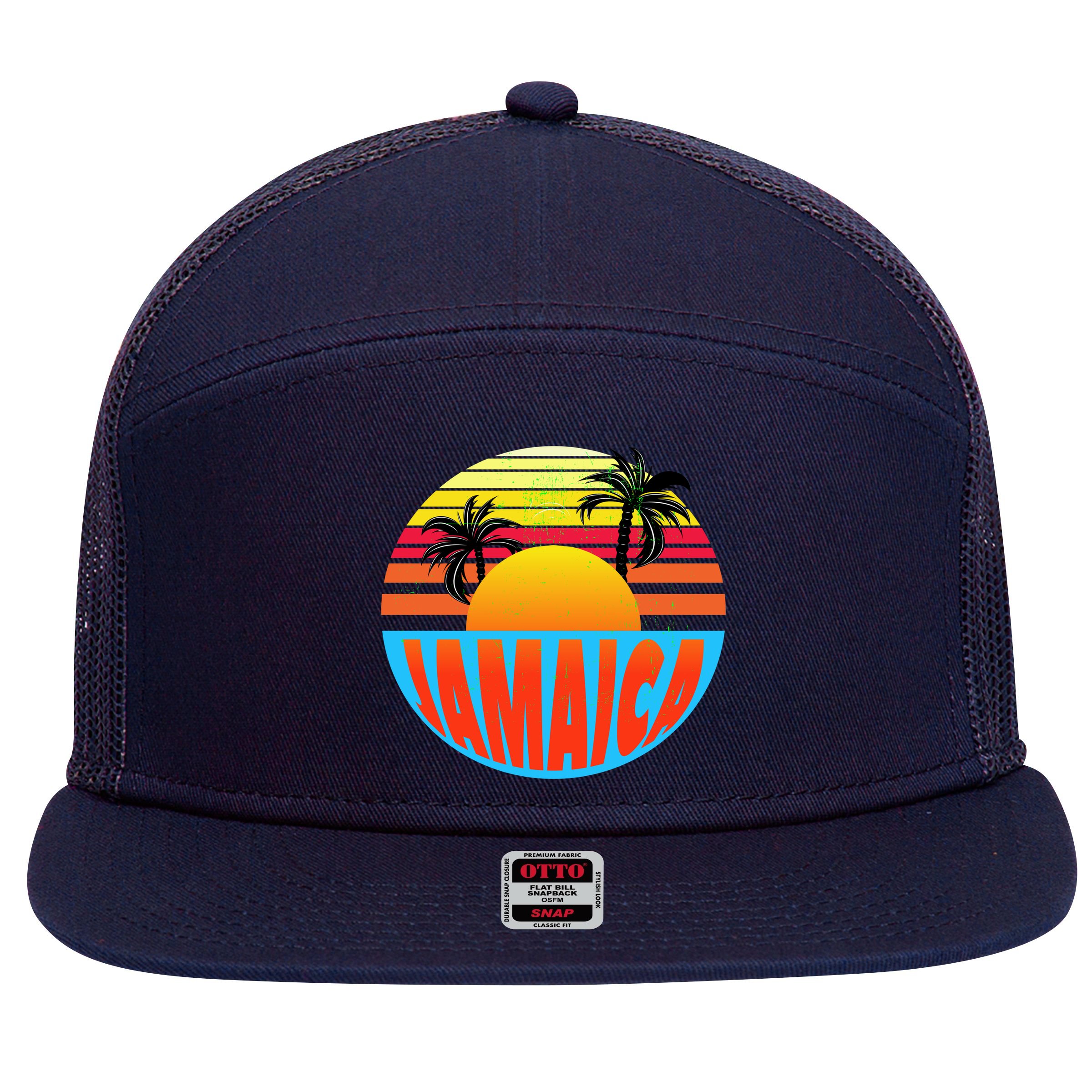 Jamaica Retro Circle 7 Panel Mesh Trucker Snapback Hat