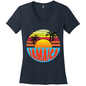 Jamaica Retro Circle Women's V-Neck T-Shirt