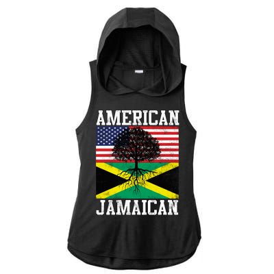 Jamaican American Flag Grown Roots Ladies PosiCharge Tri-Blend Wicking Draft Hoodie Tank