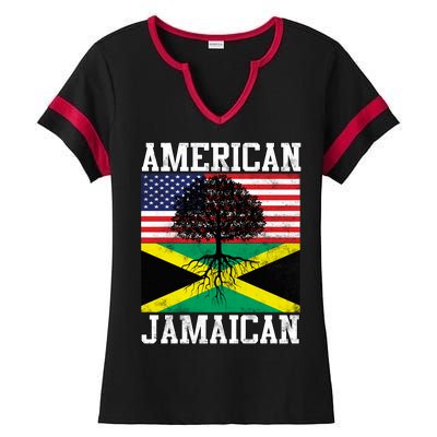 Jamaican American Flag Grown Roots Ladies Halftime Notch Neck Tee