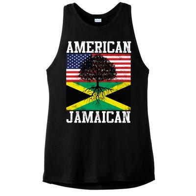 Jamaican American Flag Grown Roots Ladies PosiCharge Tri-Blend Wicking Tank