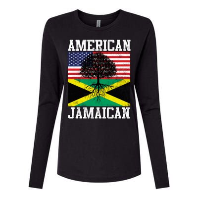 Jamaican American Flag Grown Roots Womens Cotton Relaxed Long Sleeve T-Shirt