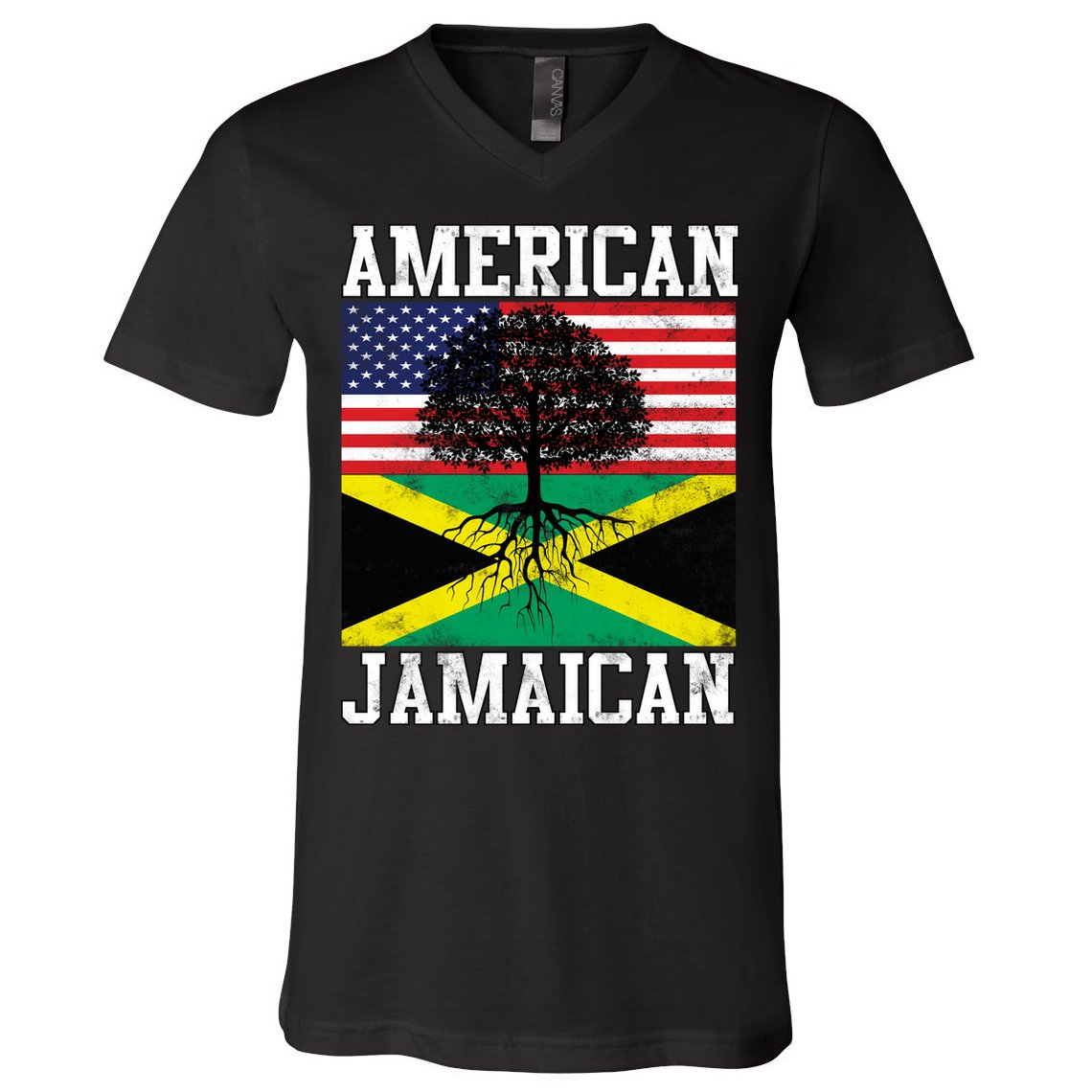 Jamaican American Flag Grown Roots V-Neck T-Shirt