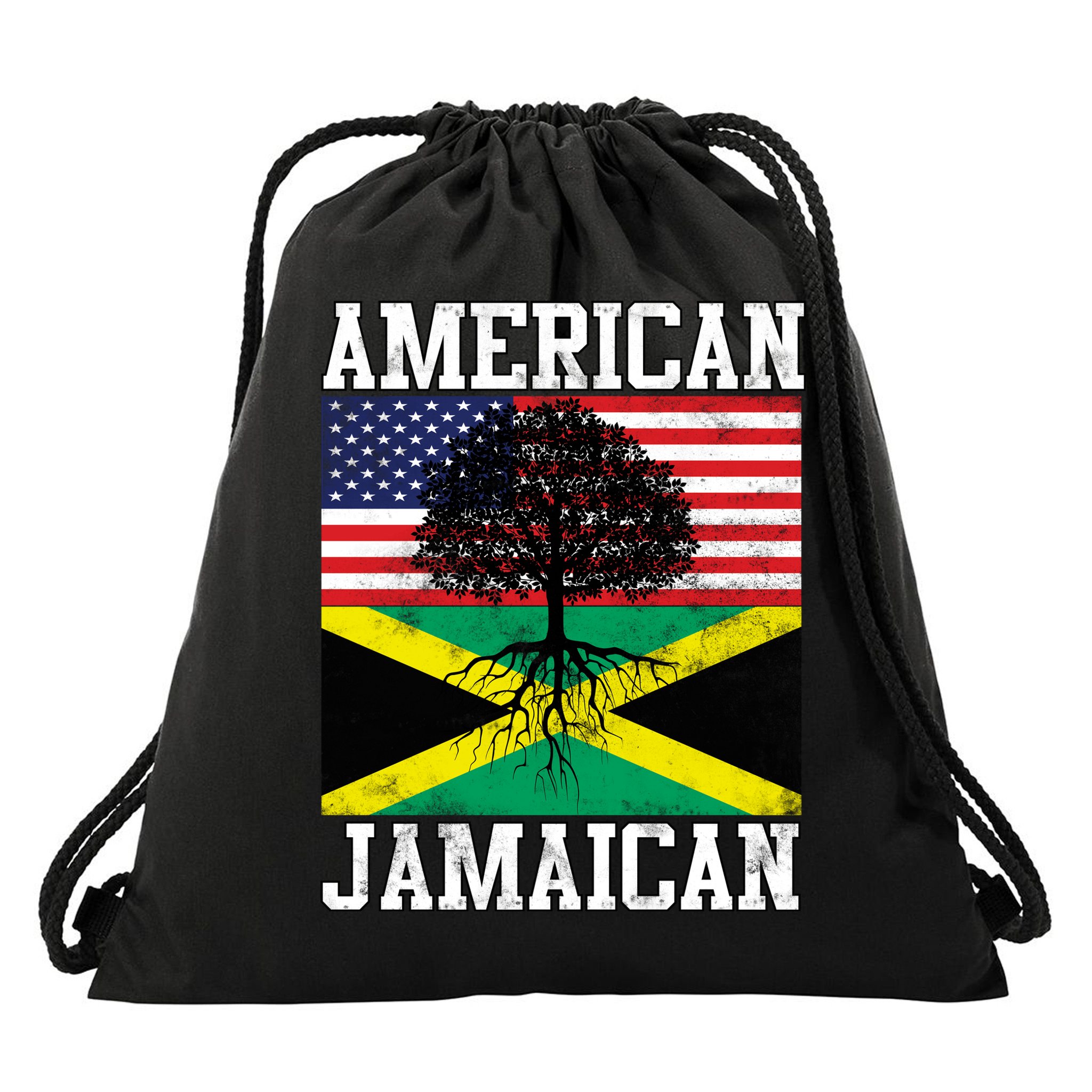 Jamaican American Flag Grown Roots Drawstring Bag
