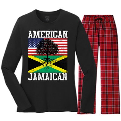 Jamaican American Flag Grown Roots Women's Long Sleeve Flannel Pajama Set 