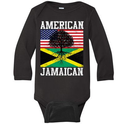 Jamaican American Flag Grown Roots Baby Long Sleeve Bodysuit