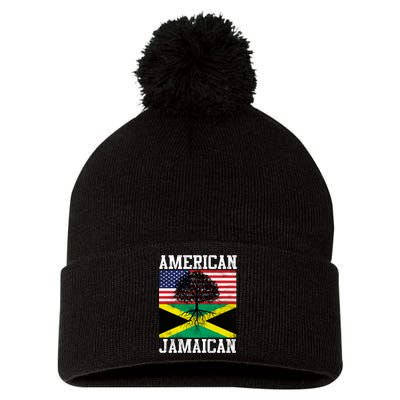 Jamaican American Flag Grown Roots Pom Pom 12in Knit Beanie