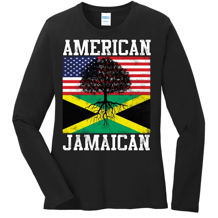 Jamaican American Flag Grown Roots Ladies Long Sleeve Shirt