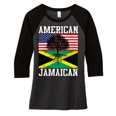 Jamaican American Flag Grown Roots Women's Tri-Blend 3/4-Sleeve Raglan Shirt