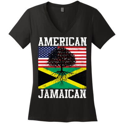 Jamaican American Flag Grown Roots Women's V-Neck T-Shirt