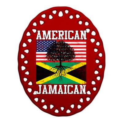 Jamaican American Flag Grown Roots Ceramic Oval Ornament