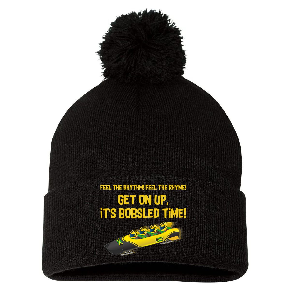 Jamaican Bobsled Team Pom Pom 12in Knit Beanie