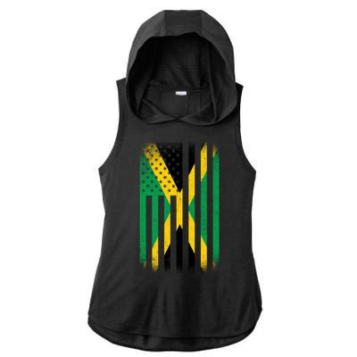 Jamaican Vintage Jamaica Flag Ladies PosiCharge Tri-Blend Wicking Draft Hoodie Tank