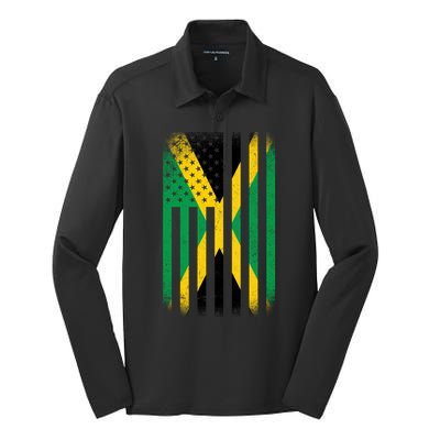 Jamaican Vintage Jamaica Flag Silk Touch Performance Long Sleeve Polo