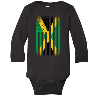 Jamaican Vintage Jamaica Flag Baby Long Sleeve Bodysuit