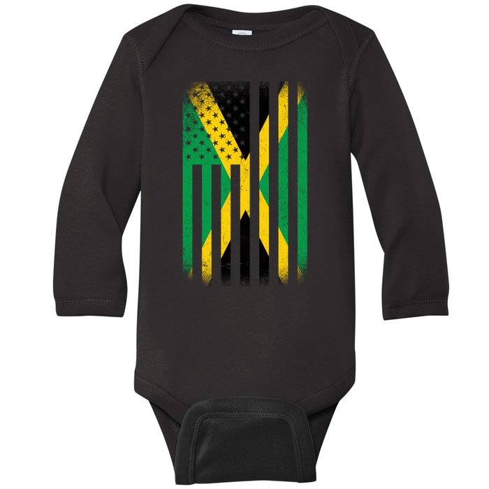 Jamaican Vintage Jamaica Flag Baby Long Sleeve Bodysuit