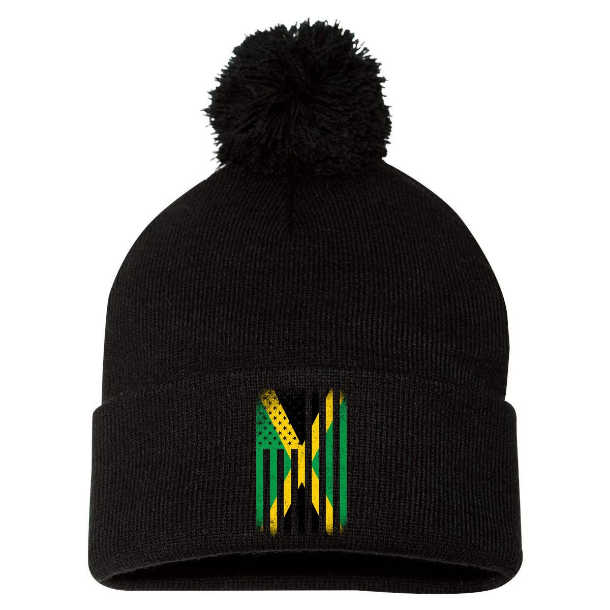 Jamaican Vintage Jamaica Flag Pom Pom 12in Knit Beanie