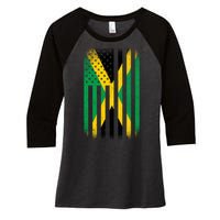 Jamaican Vintage Jamaica Flag Women's Tri-Blend 3/4-Sleeve Raglan Shirt