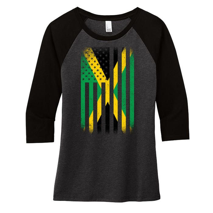 Jamaican Vintage Jamaica Flag Women's Tri-Blend 3/4-Sleeve Raglan Shirt