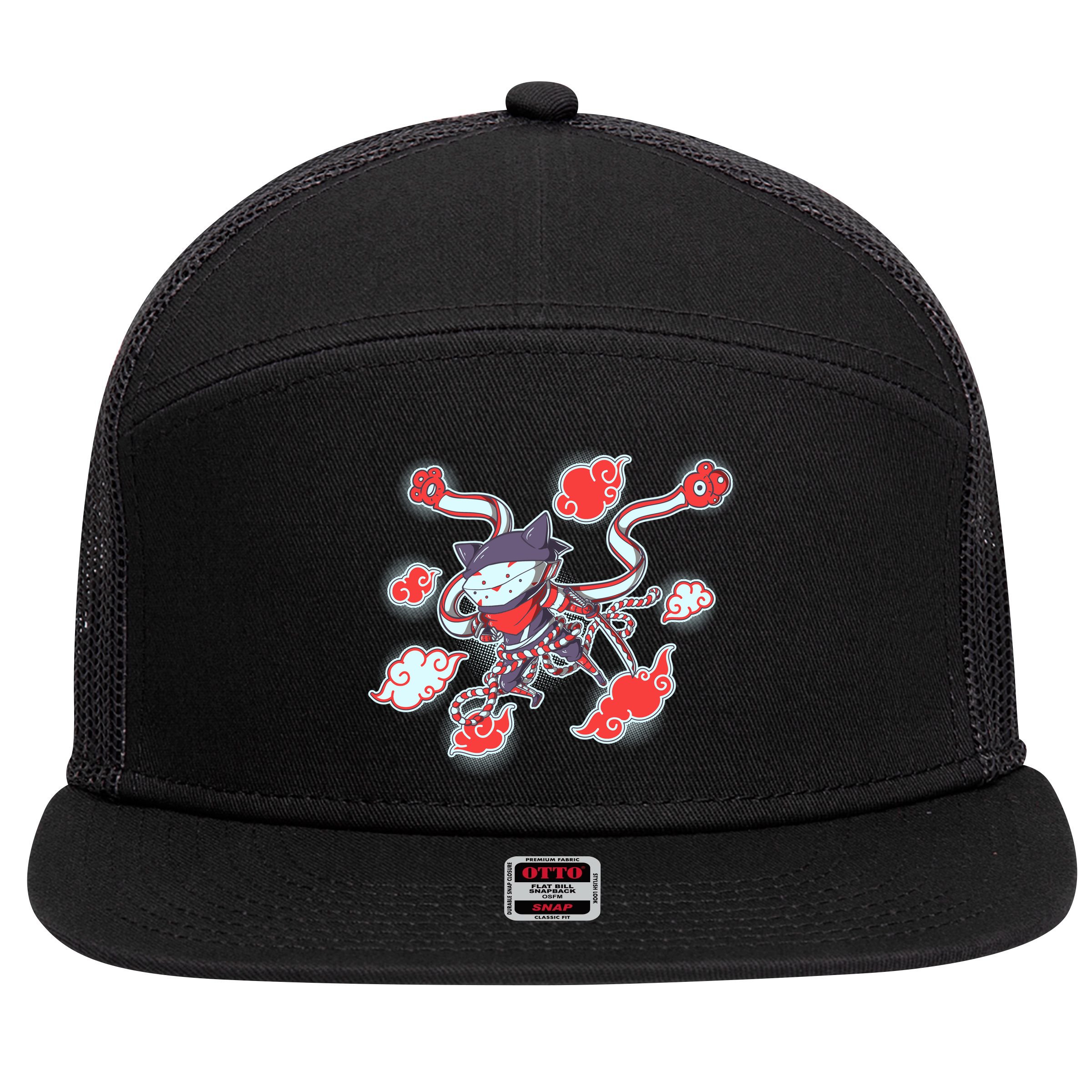 Japanese Anime Ninja Shinobi Cat 7 Panel Mesh Trucker Snapback Hat