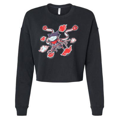 Japanese Anime Ninja Shinobi Cat Cropped Pullover Crew
