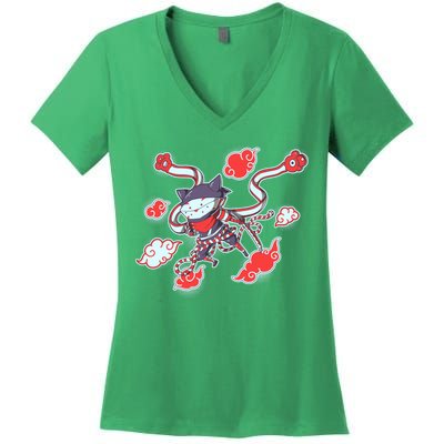 Japanese Anime Ninja Shinobi Cat Women's V-Neck T-Shirt
