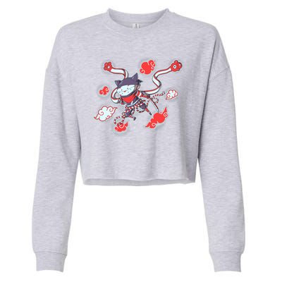 Japanese Anime Ninja Shinobi Cat Cropped Pullover Crew