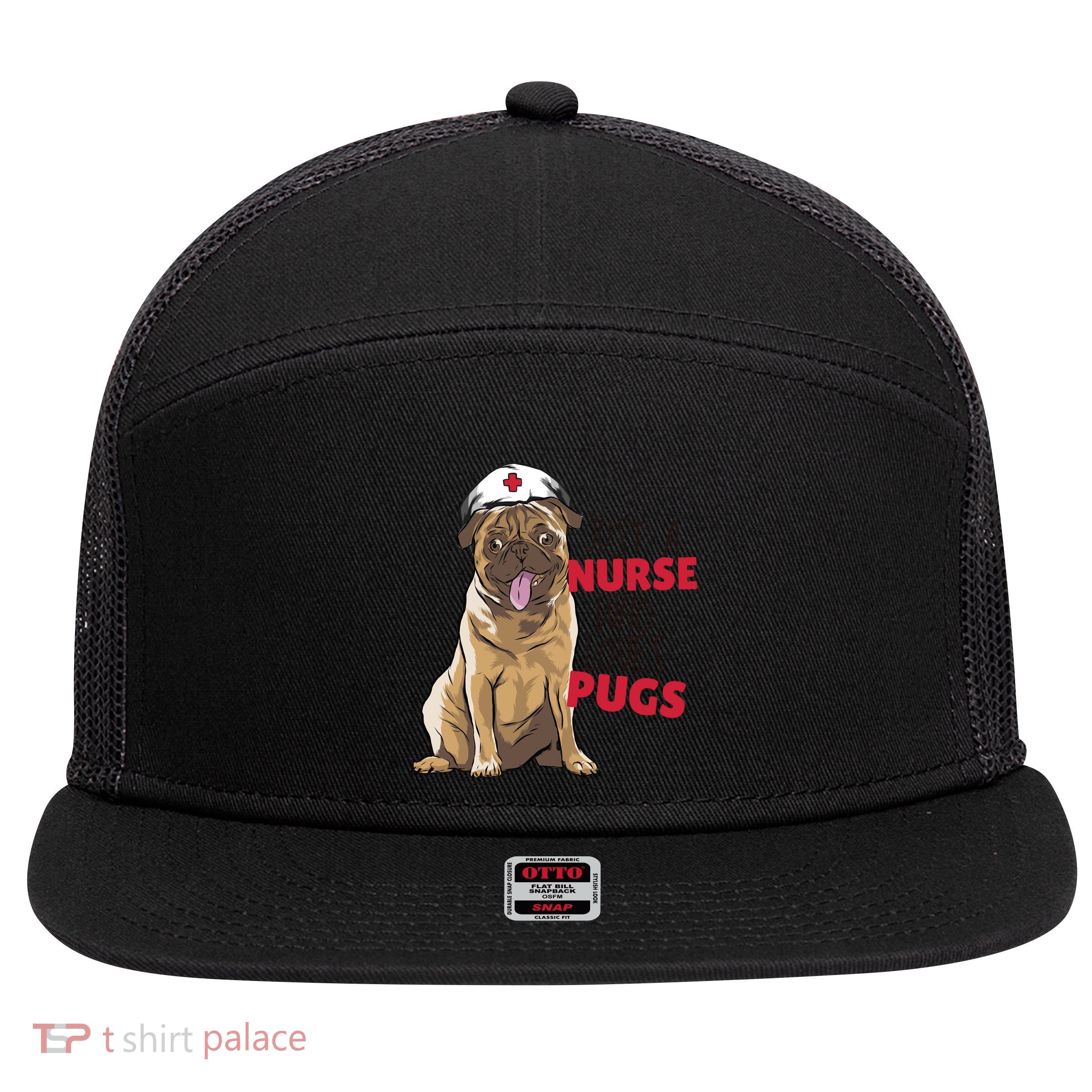 Just A Nurse Who Loves Pugs 7 Panel Mesh Trucker Snapback Hat