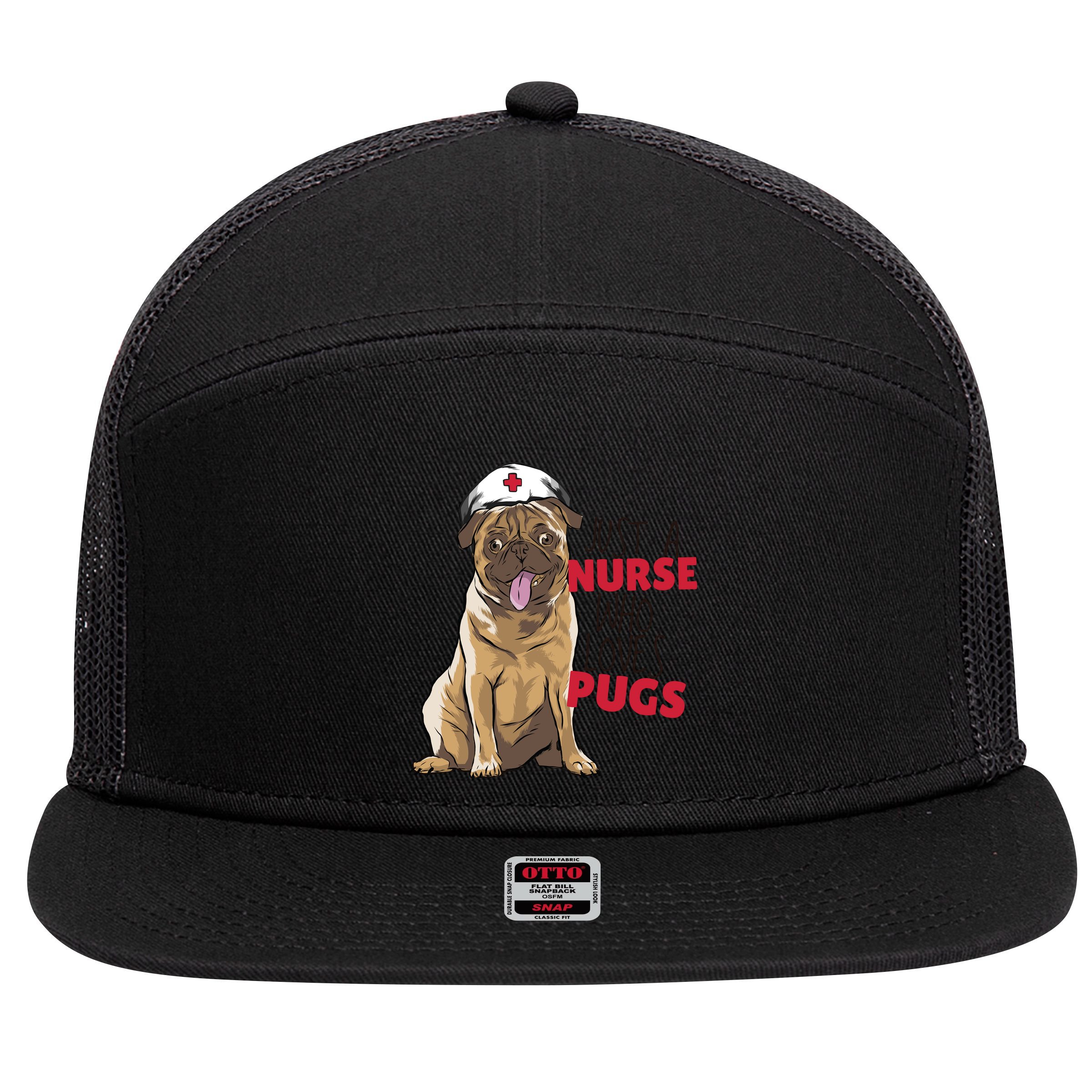 Just A Nurse Who Loves Pugs 7 Panel Mesh Trucker Snapback Hat