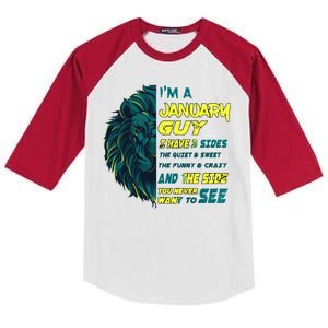 January Birthday Guy Has 3 Sides Sweet Funny Crazy  Kids Colorblock Raglan Jersey