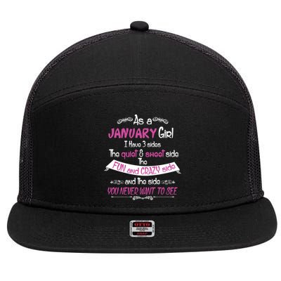 January Girl Sweet But Crazy Funny Birthday 7 Panel Mesh Trucker Snapback Hat