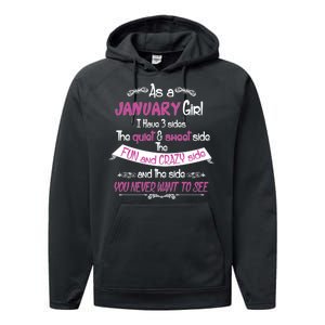 January Girl Sweet But Crazy Funny Birthday Performance Fleece Hoodie