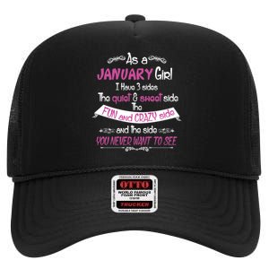 January Girl Sweet But Crazy Funny Birthday High Crown Mesh Back Trucker Hat