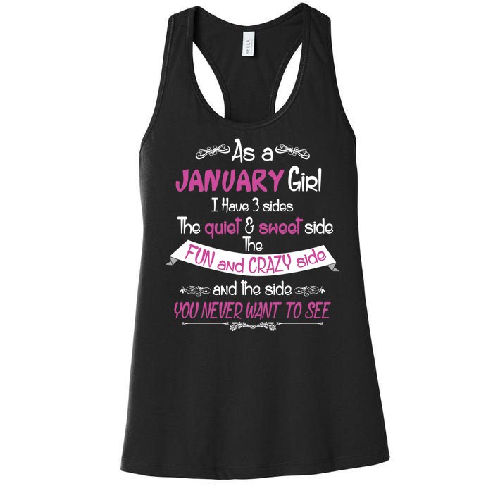 January Girl Sweet But Crazy Funny Birthday Women's Racerback Tank