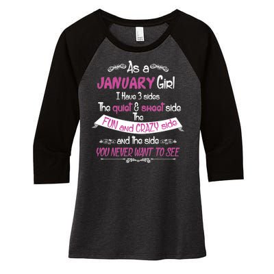 January Girl Sweet But Crazy Funny Birthday Women's Tri-Blend 3/4-Sleeve Raglan Shirt