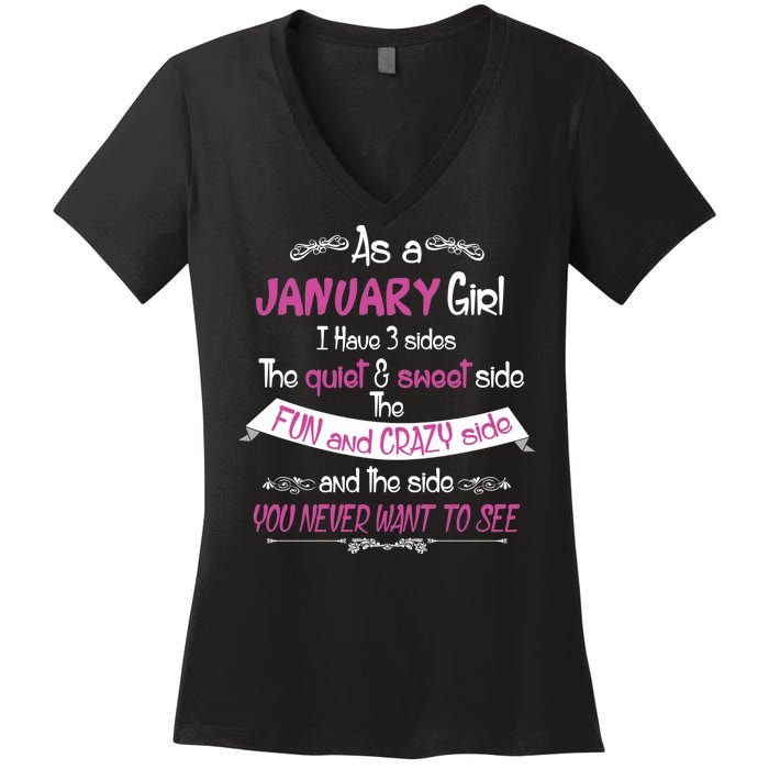 January Girl Sweet But Crazy Funny Birthday Women's V-Neck T-Shirt