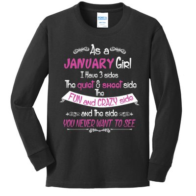 January Girl Sweet But Crazy Funny Birthday Kids Long Sleeve Shirt