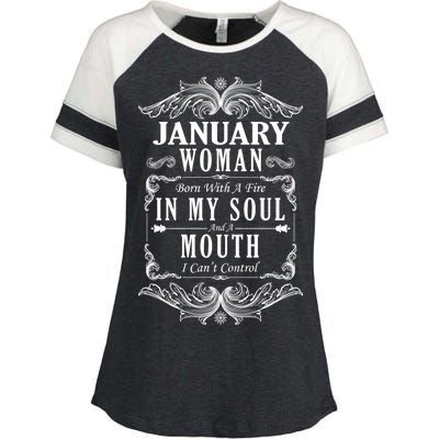 January Woman Funny Birthday Enza Ladies Jersey Colorblock Tee