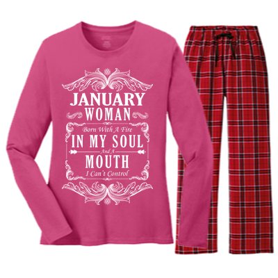 January Woman Funny Birthday Women's Long Sleeve Flannel Pajama Set 