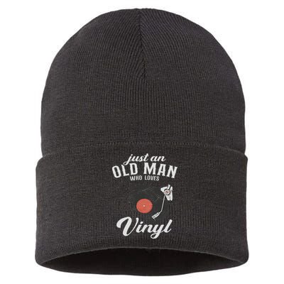 Just An Old Man Who Loves Vinyl Turntable Vinyl Record Sustainable Knit Beanie