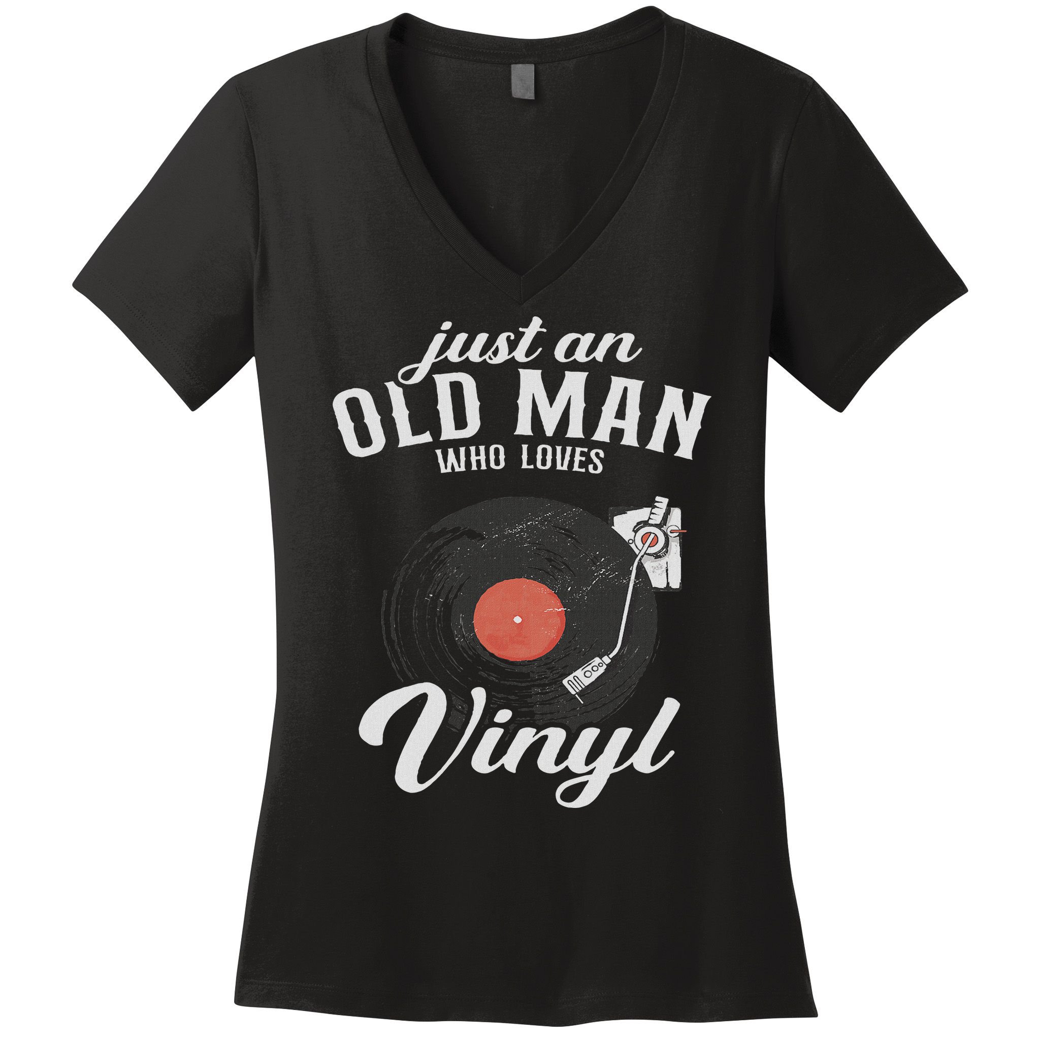 Just An Old Man Who Loves Vinyl Turntable Vinyl Record Women's V-Neck T-Shirt