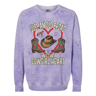 Just An Old Broad With A Cowgirl Heart Western Fun Colorblast Crewneck Sweatshirt