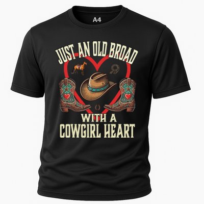 Just An Old Broad With A Cowgirl Heart Western Fun Cooling Performance Crew T-Shirt