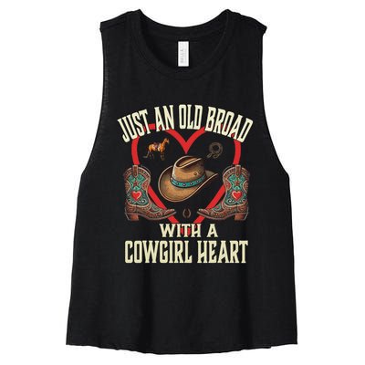 Just An Old Broad With A Cowgirl Heart Western Fun Women's Racerback Cropped Tank