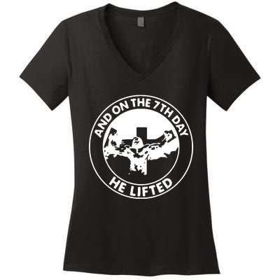 Jesus And On The 7th Day He Lifted Novelty Women's V-Neck T-Shirt