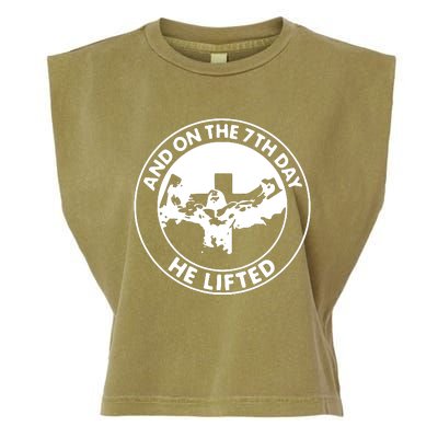 Jesus And On The 7th Day He Lifted Novelty Garment-Dyed Women's Muscle Tee