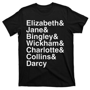 Jane Austen Pride & Prejudice Character List T-Shirt