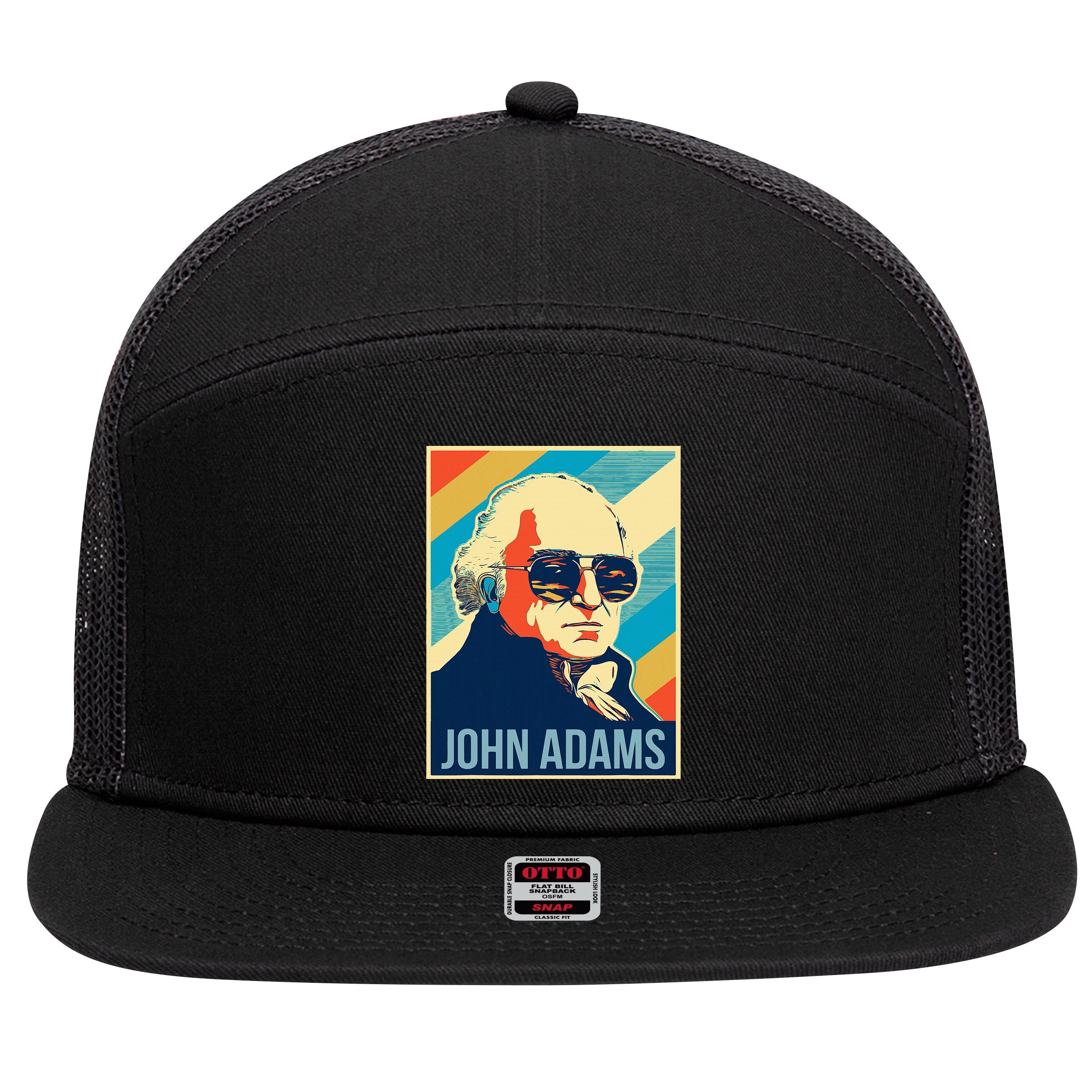 John Adams President Retro Patriotic 7 Panel Mesh Trucker Snapback Hat