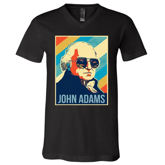 John Adams President Retro Patriotic V-Neck T-Shirt