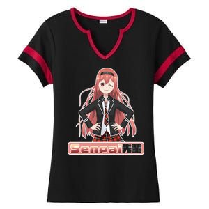 Japanese Animie Girl Senpai Ladies Halftime Notch Neck Tee